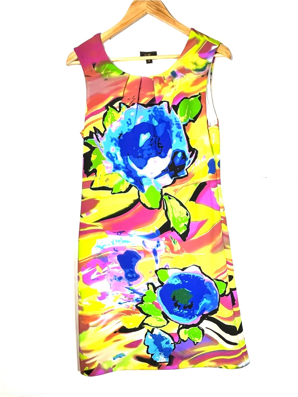 Bold Floral Sleeveless Mini Dress in Yellow & Blue - Unbranded